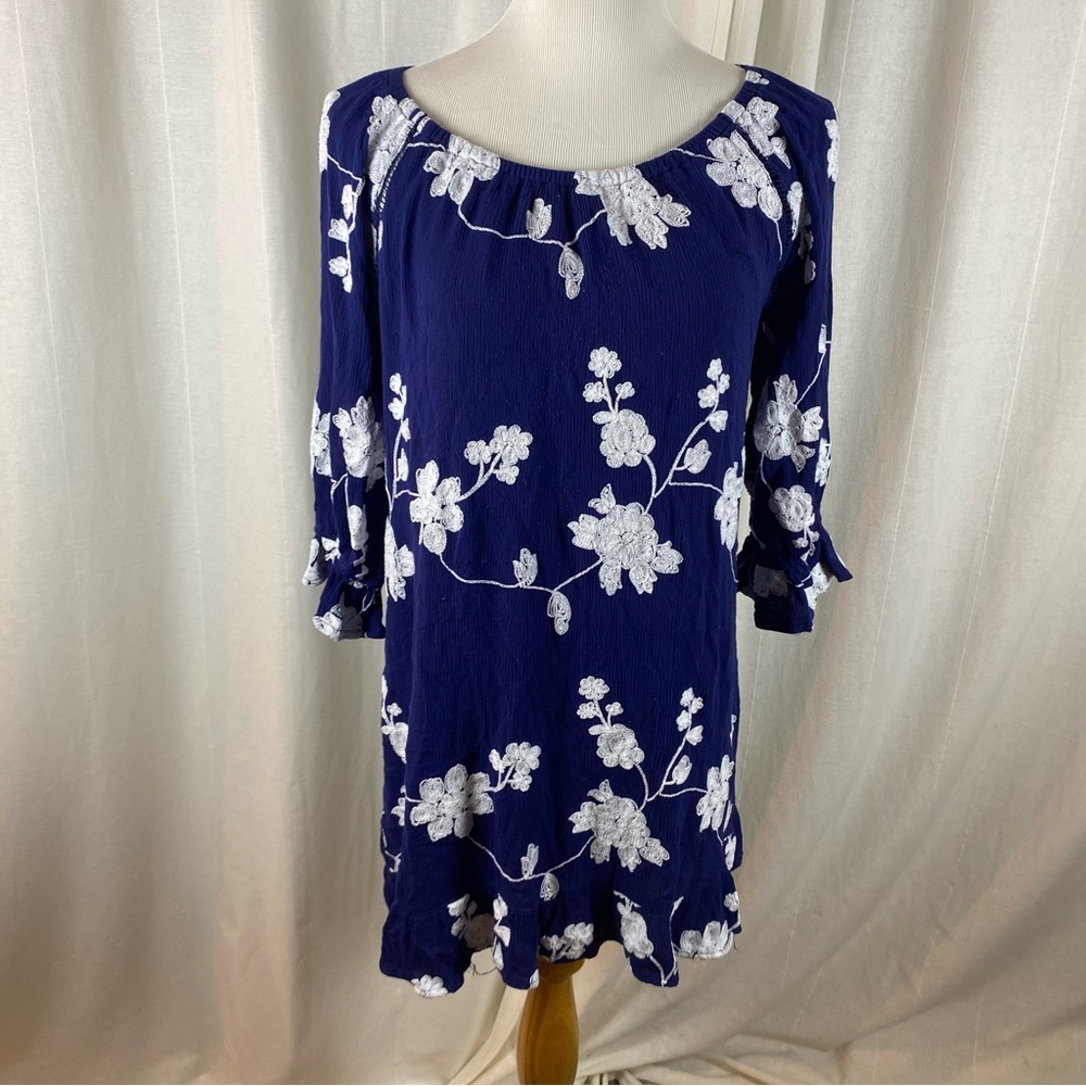 Simply Irresistible Women’s Large Mini Dress Floral Embroidered Navy White - Picture 1 of 7